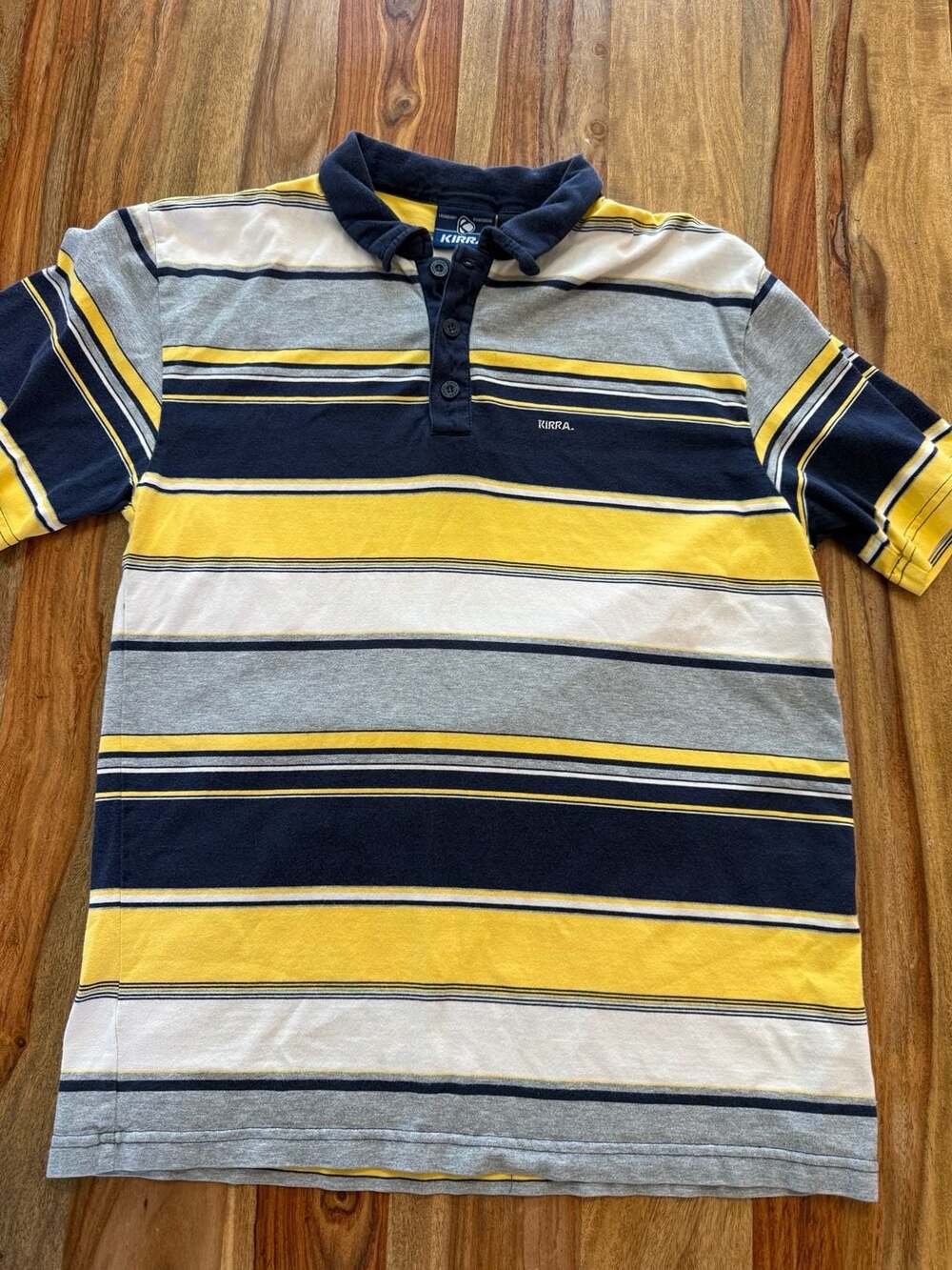 Y2K Kirra Striped Polo Size S Blue Yellow Gray